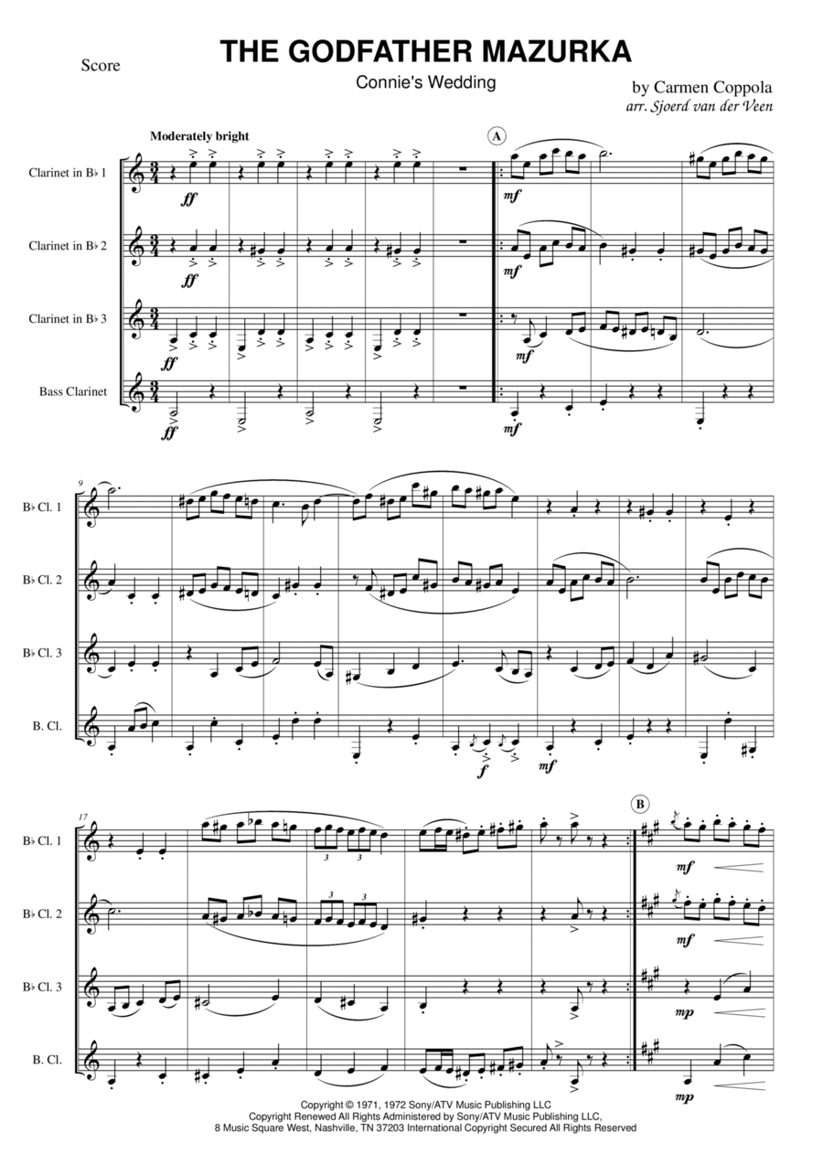 The Godfather Mazurka Clarinet Quartet scores gallery preview page 1