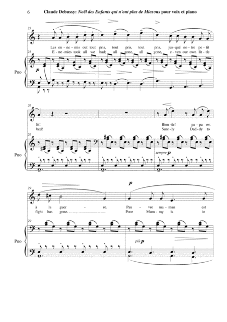 Claude Debussy: Noël des Enfants Qui N'ont Plus de Maisons for voice and piano High Voice scores gallery preview page 6