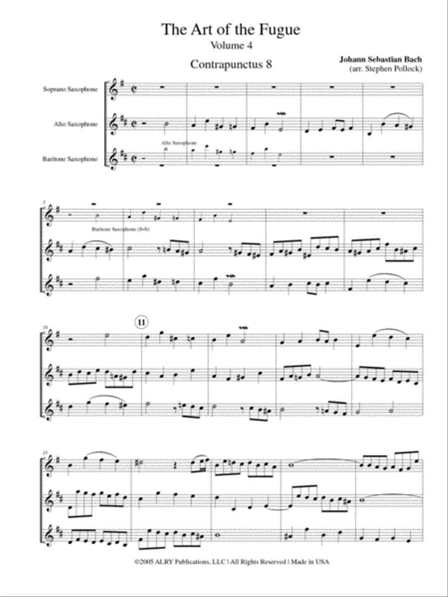 The Art of the Fugue, Volume 4 (Contrapunctus 8, 16) for Saxophone Trio