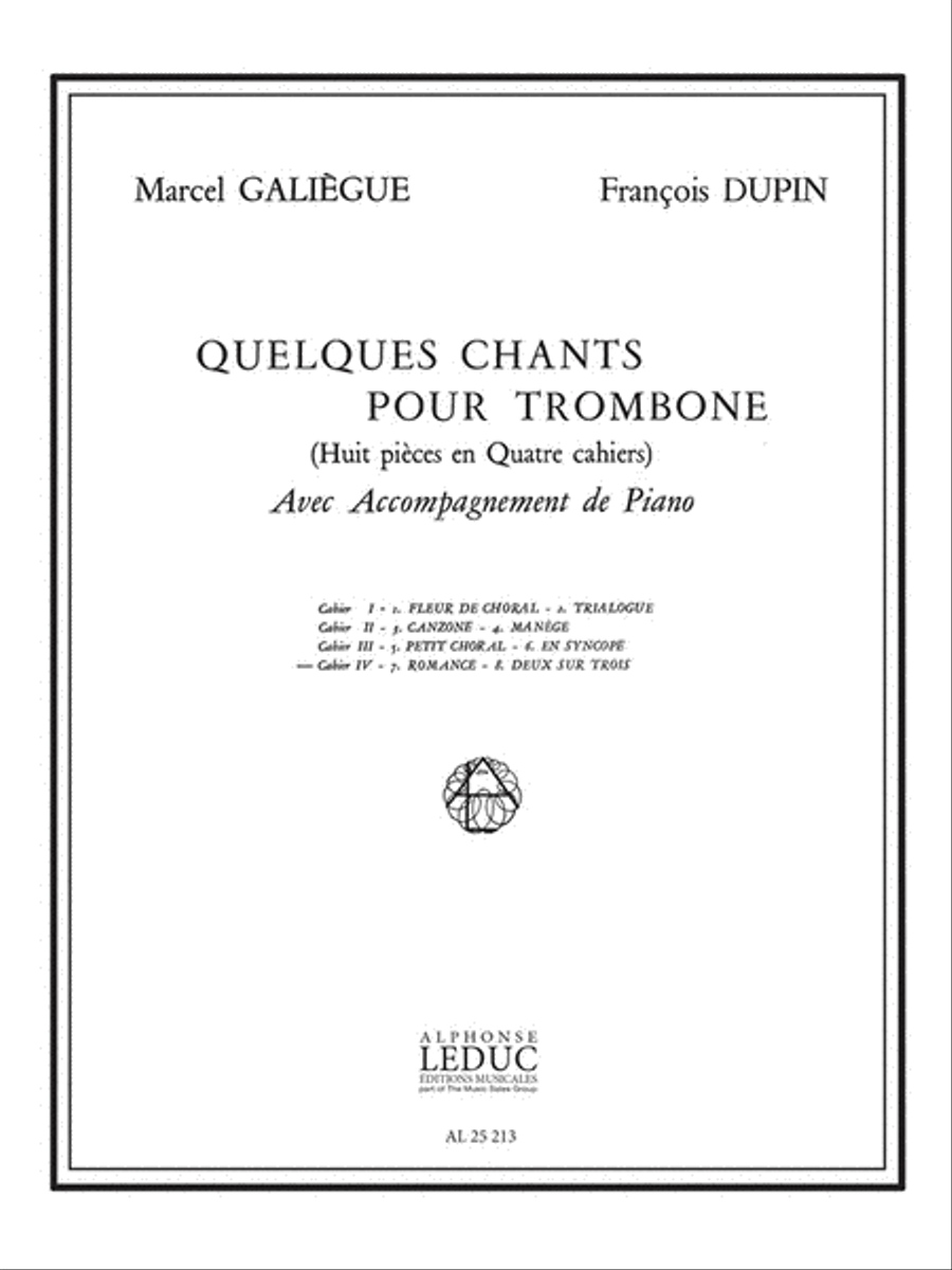 Galiegue Quelques Chants Vol 4 Romance 2 Or 3 Trombones & Piano Book Trombone Trio scores gallery preview page 1