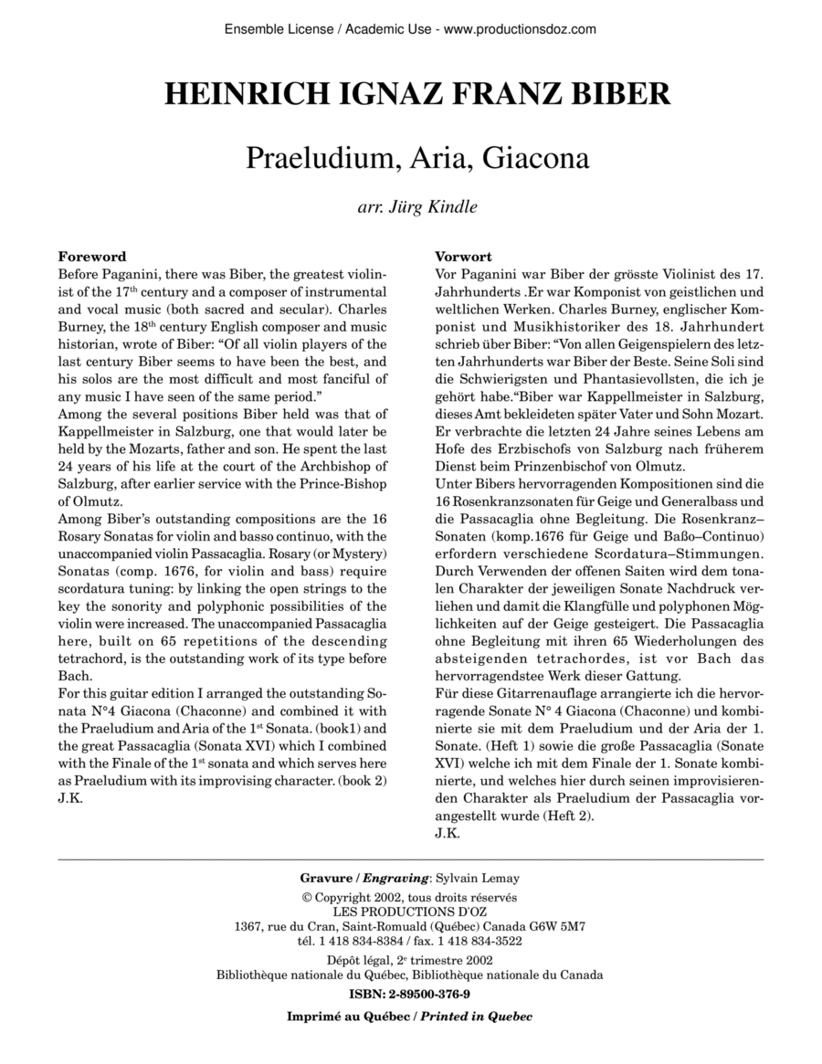 Praeludium, Aria, Giacona Classical Guitar scores gallery preview page 1