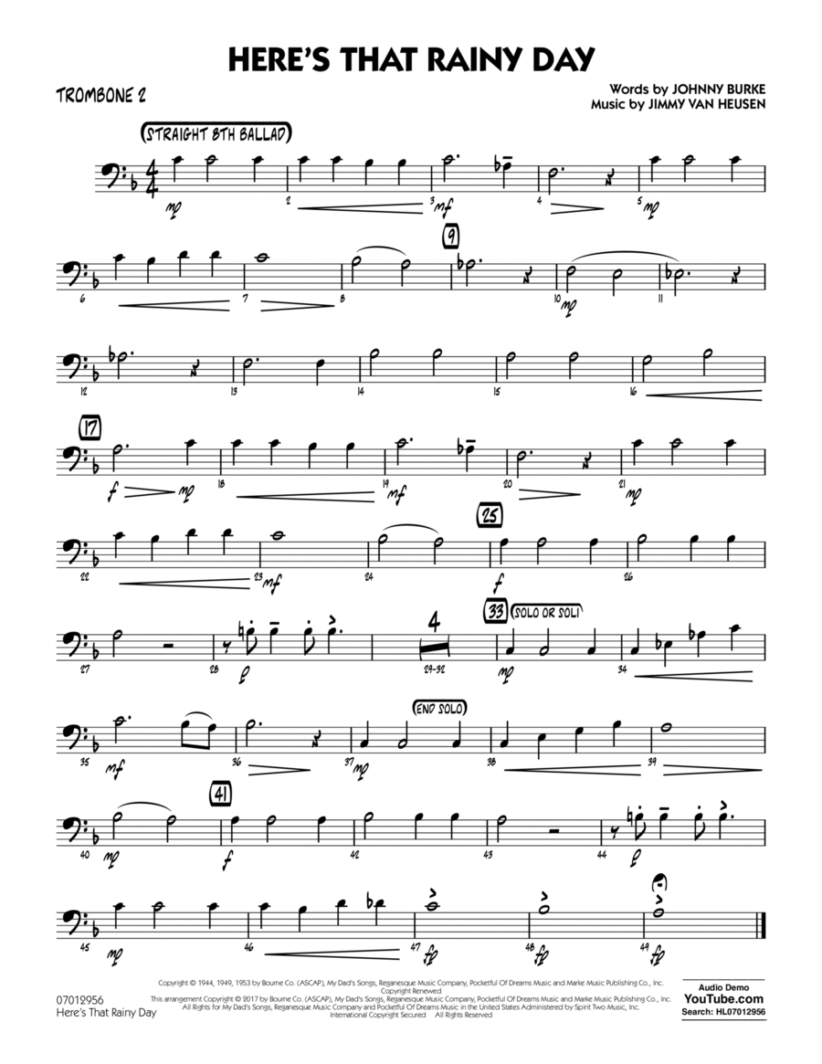 Here's That Rainy Day - Trombone 2 Trombone scores gallery preview page 1