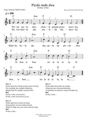 Pieski małe dwa (Si bon, si bon), Polish Folk Song [VERY EASY PIANO]