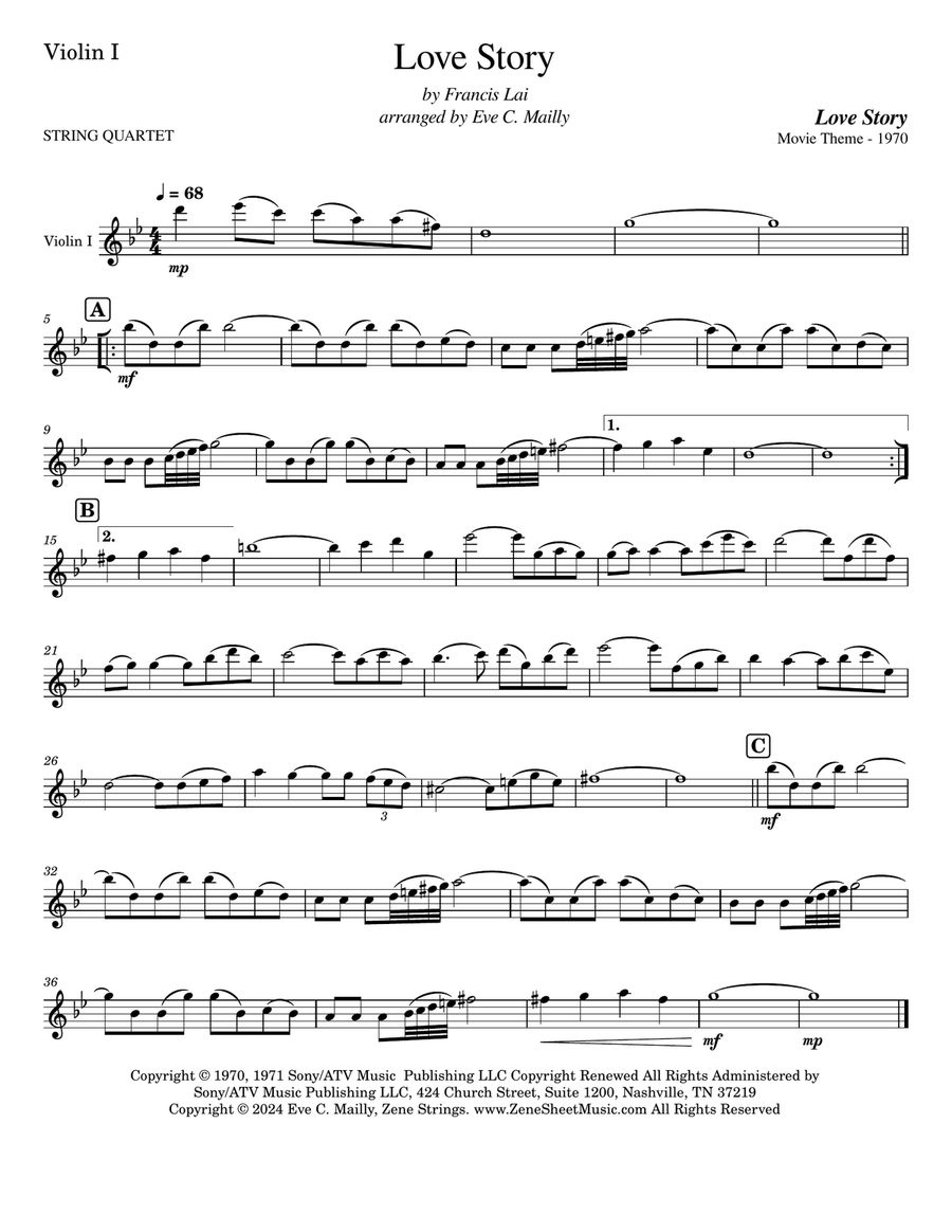 Love Story Love Story String Quartet scores gallery preview page 4
