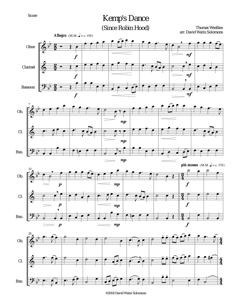 Kemp's Dance (Since Robin Hood) for wind trio (Oboe, Clarinet, Bassoon)