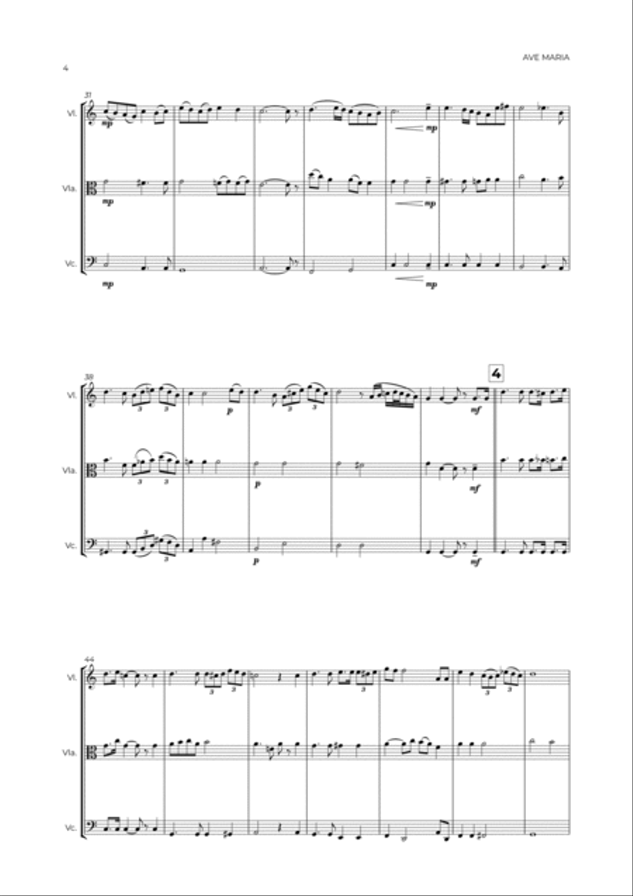 AVE MARIA - SCHUBERT - STRING TRIO (VIOLIN, VIOLA & CELLO) String Trio scores gallery preview page 4