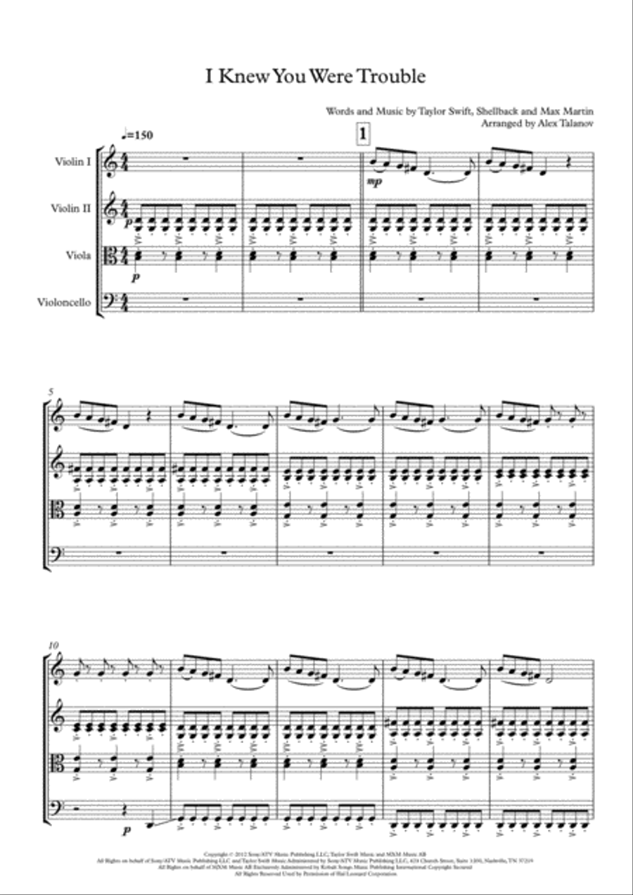 I Knew You Were Trouble String Quartet scores gallery preview page 2