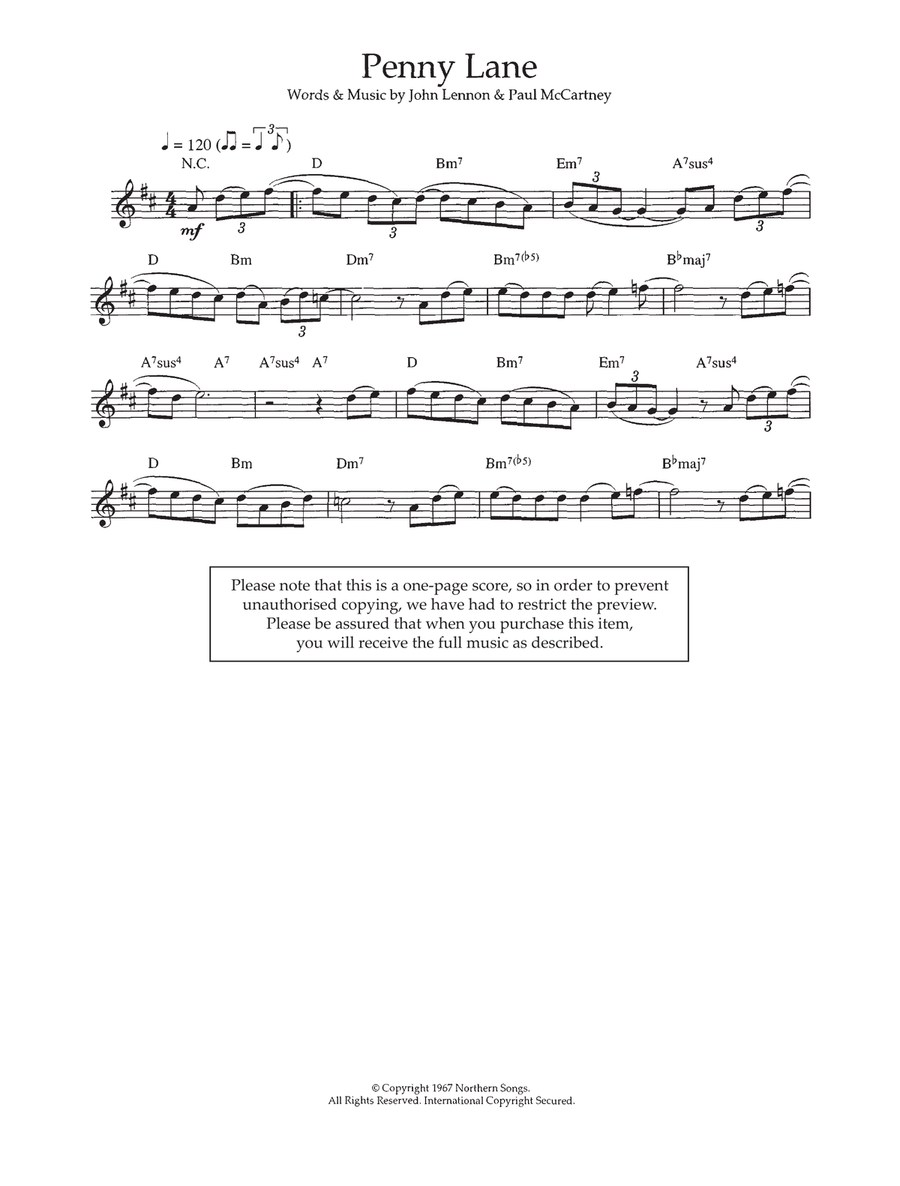 Penny Lane Flute Solo scores gallery preview page 1
