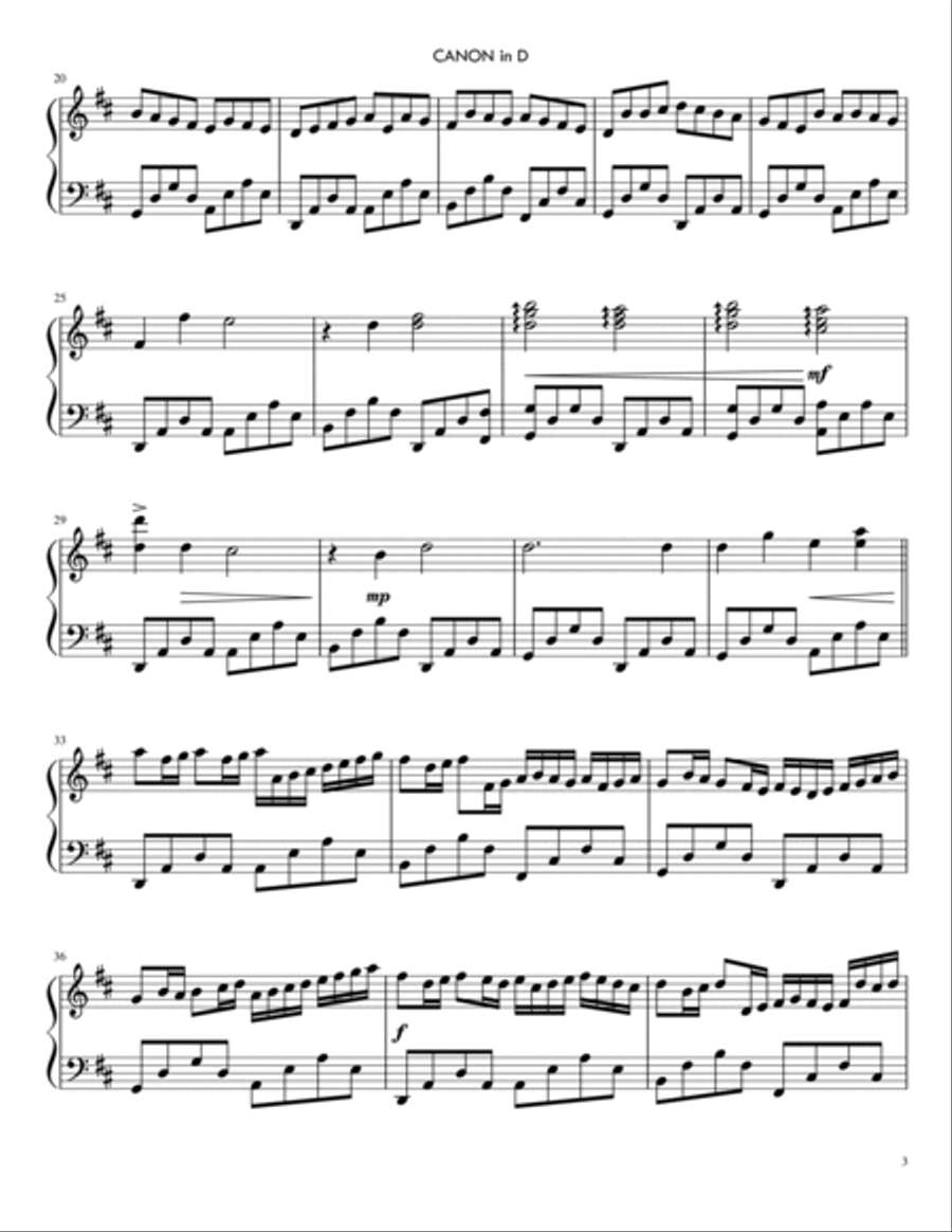 Canon in D by Johann Pachelbel Piano Solo scores gallery preview page 3