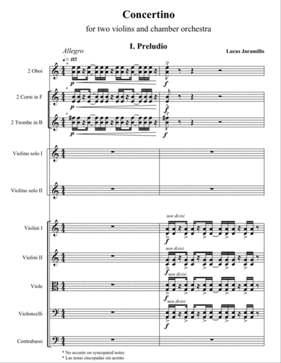 Concertino for two violins and chamber orchestra Chamber Orchestra scores gallery preview page 1