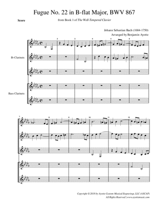 Fugue No. 22 in Bb Minor (WTC Book 1) for Clarinet Quintet