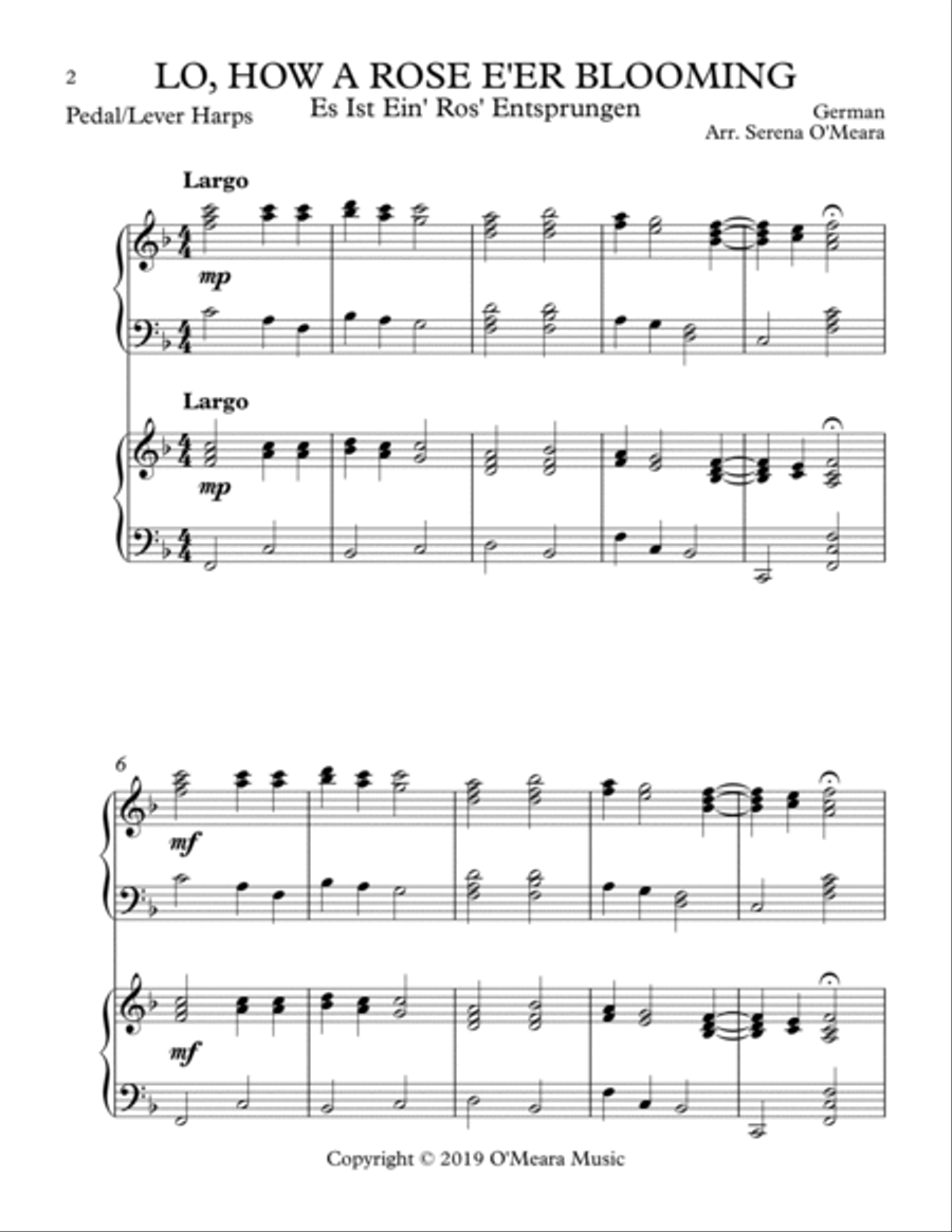 LO, HOW A ROSE E'ER BLOOMING, Harp Duet Celtic Harp scores gallery preview page 2