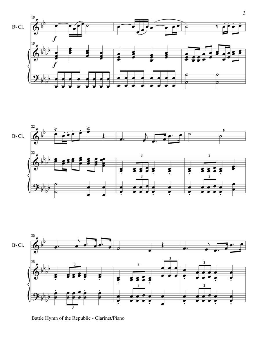 BATTLE HYMN OF THE REPUBLIC (Duet – Bb Clarinet and Piano/Score and Parts) image number null