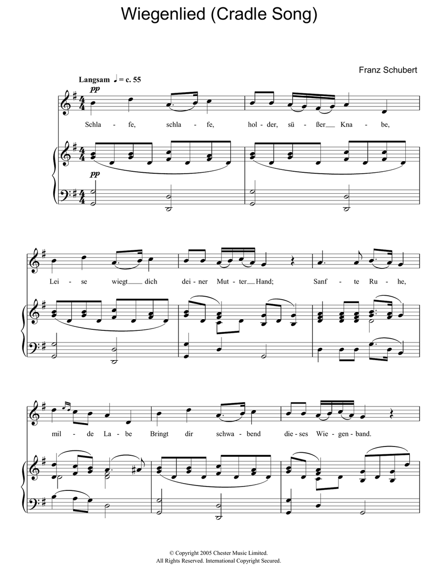 Wiegenlied (Cradle Song) Op.98 No.2 Easy Piano scores gallery preview page 1
