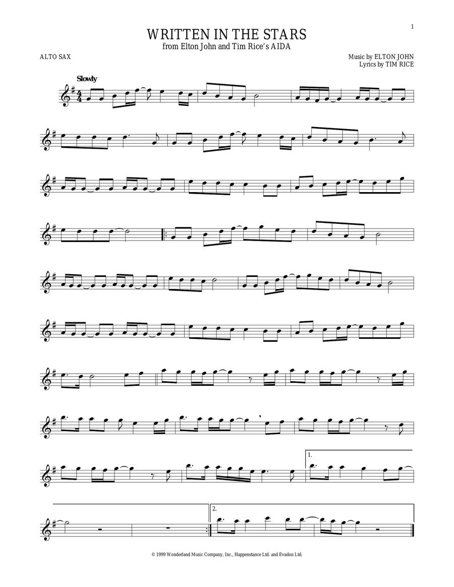 Written In The Stars (from Aida) Alto Saxophone scores gallery preview page 1