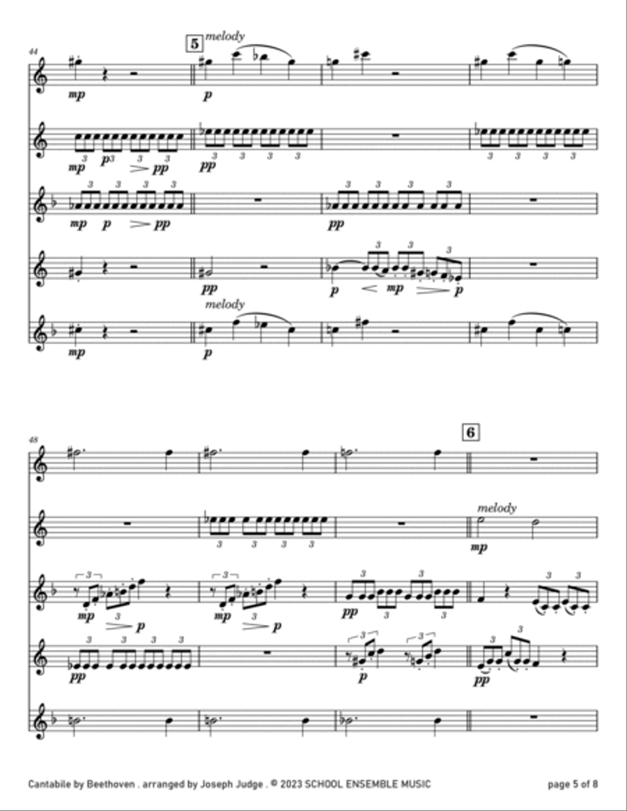 Cantabile by Beethoven for Saxophone Quartet in Schools Saxophone Quartet scores gallery preview page 5
