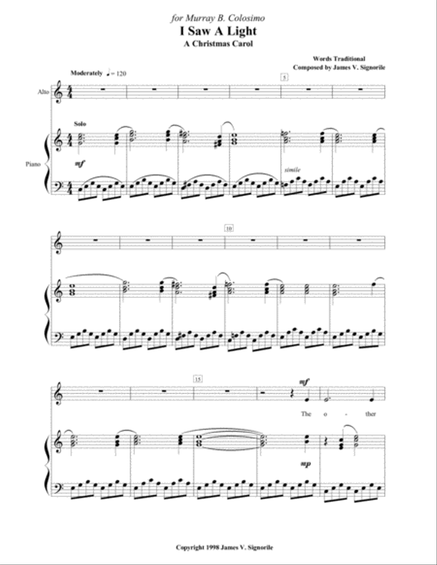 I Saw a Light (A Christmas Carol), Op. 31, For Alto Voice and Piano : by James V. Signorile Alto Voice scores gallery preview page 2