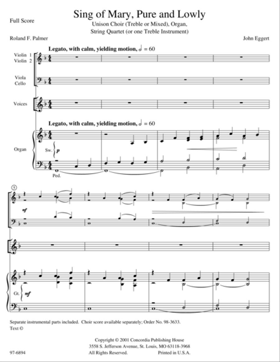 Sing of Mary, Pure and Lowly (Full Score)