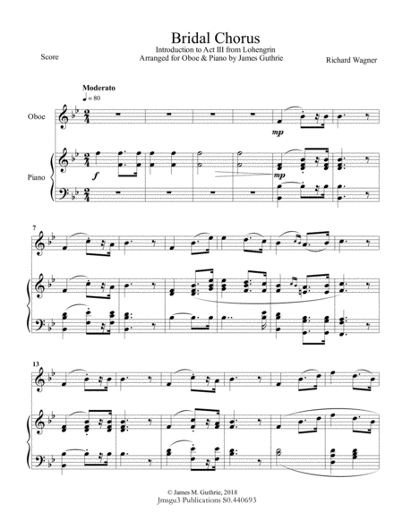 Wagner: Bridal Chorus for Oboe & Piano image number null