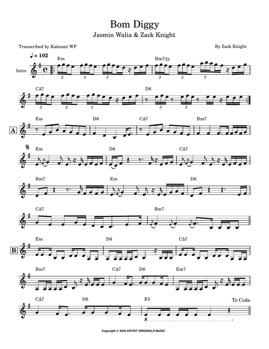 Bom Diggy Piano scores gallery preview page 1
