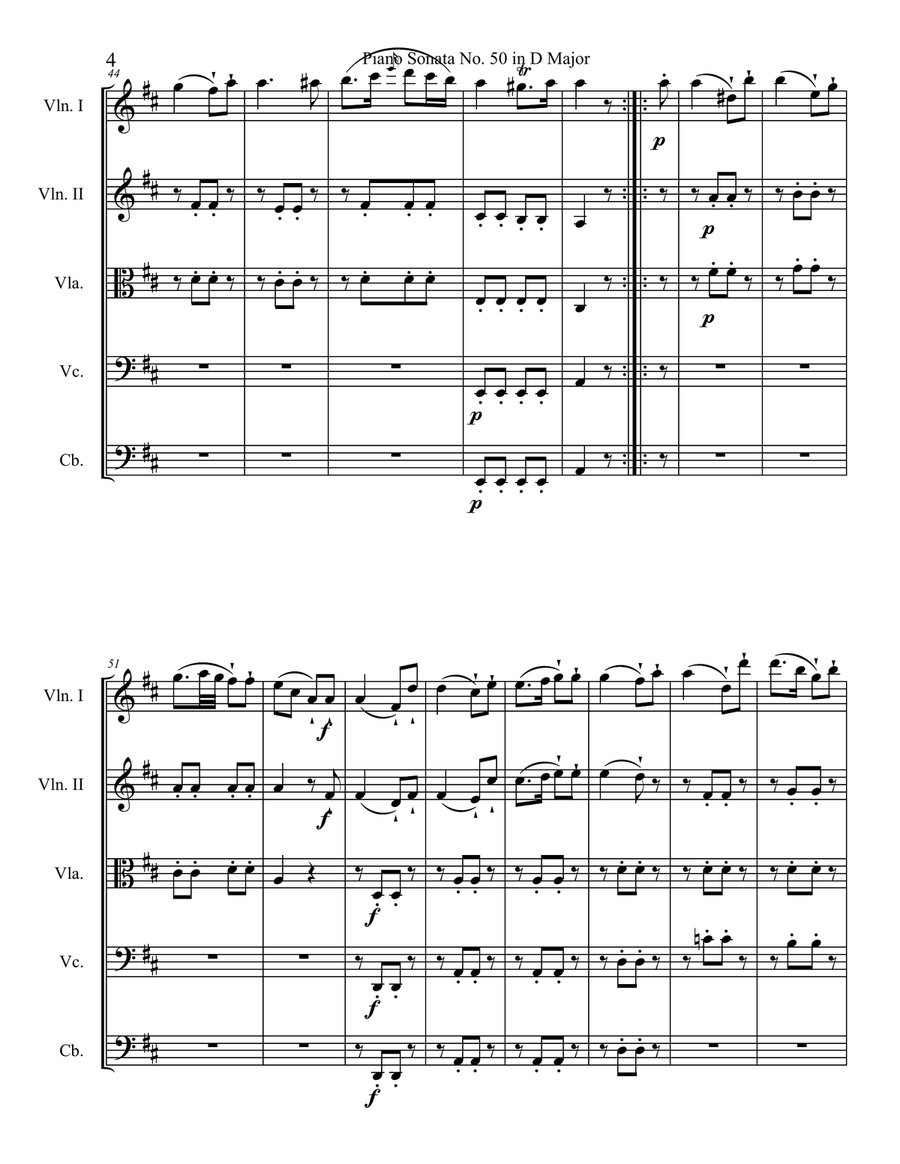 Piano Sonata in D major, Hob.XVI:37, Movement 3 String Orchestra scores gallery preview page 4