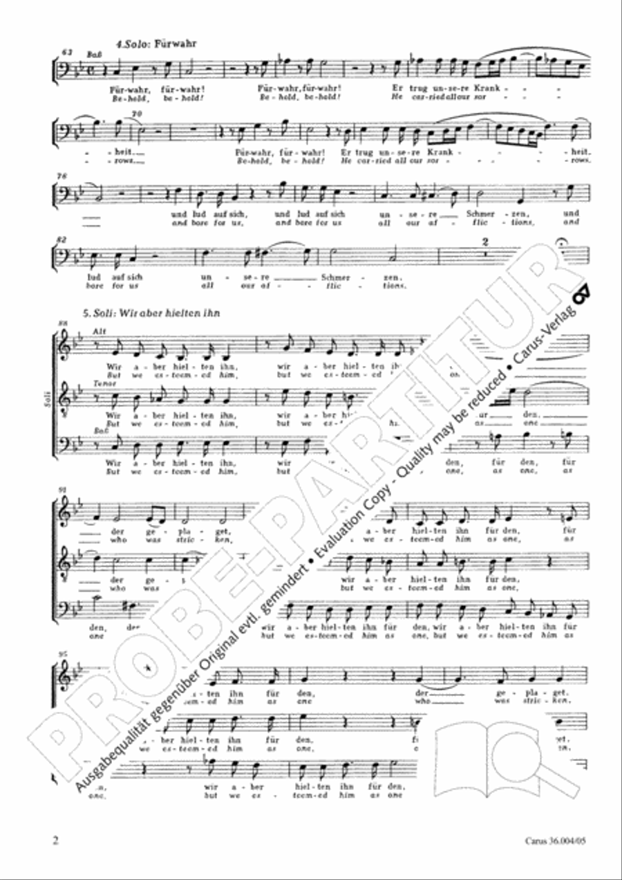 Behold, he carried all our sorrows (Furwahr, er trug unsere Krankheit) SSATB scores gallery preview page 3