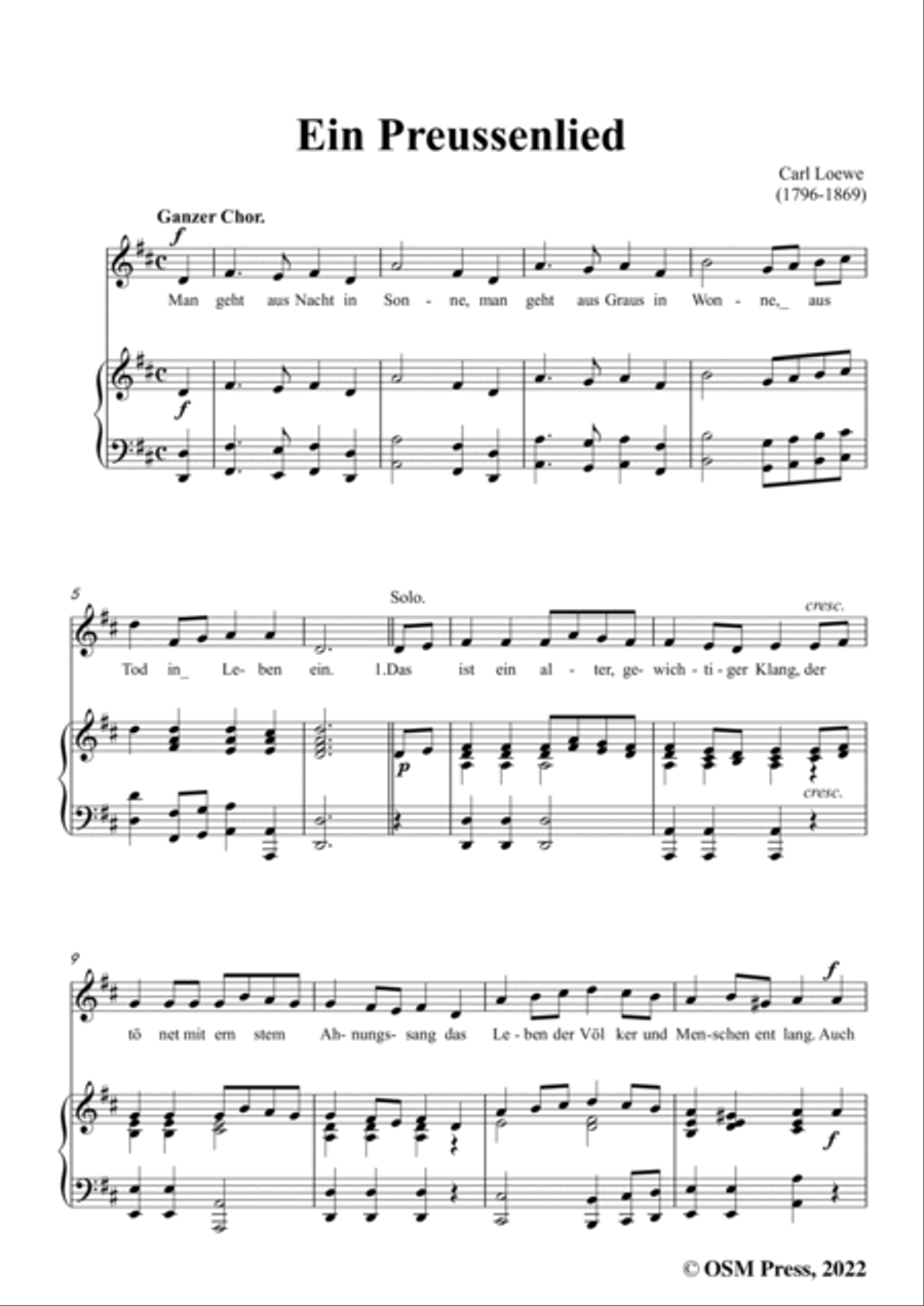 Loewe-Ein Preussenlied,in D Major,for Voice and Piano Voice Solo scores gallery preview page 3
