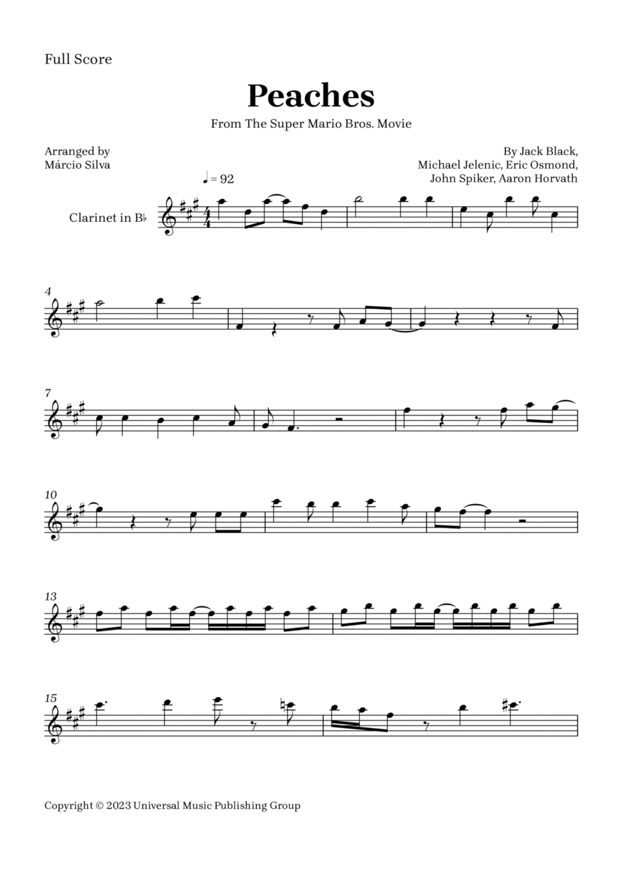 Peaches B-Flat Clarinet scores gallery preview page 1