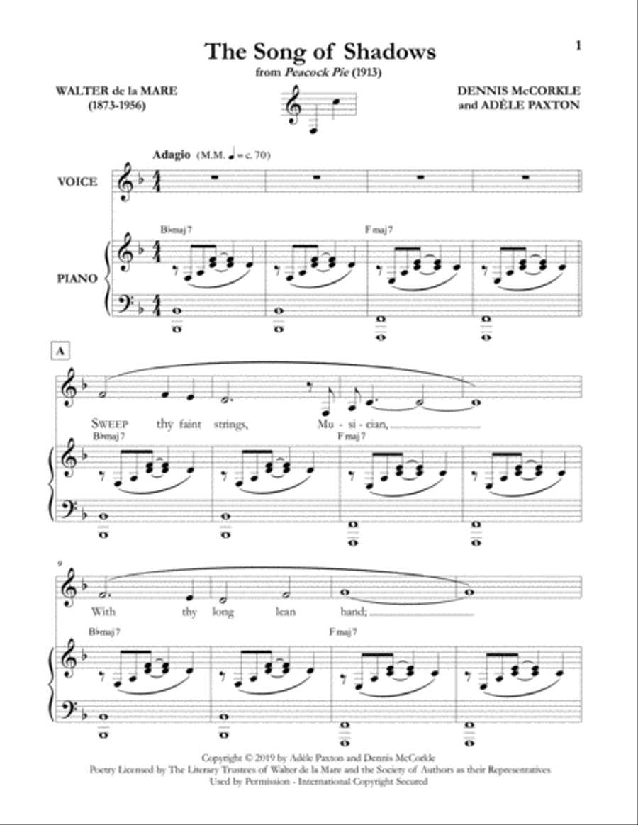 The Song of Shadows - An Original Song Setting of Walter de la Mare's Poetry for VOICE and PIANO: Ke Voice Solo scores gallery preview page 4