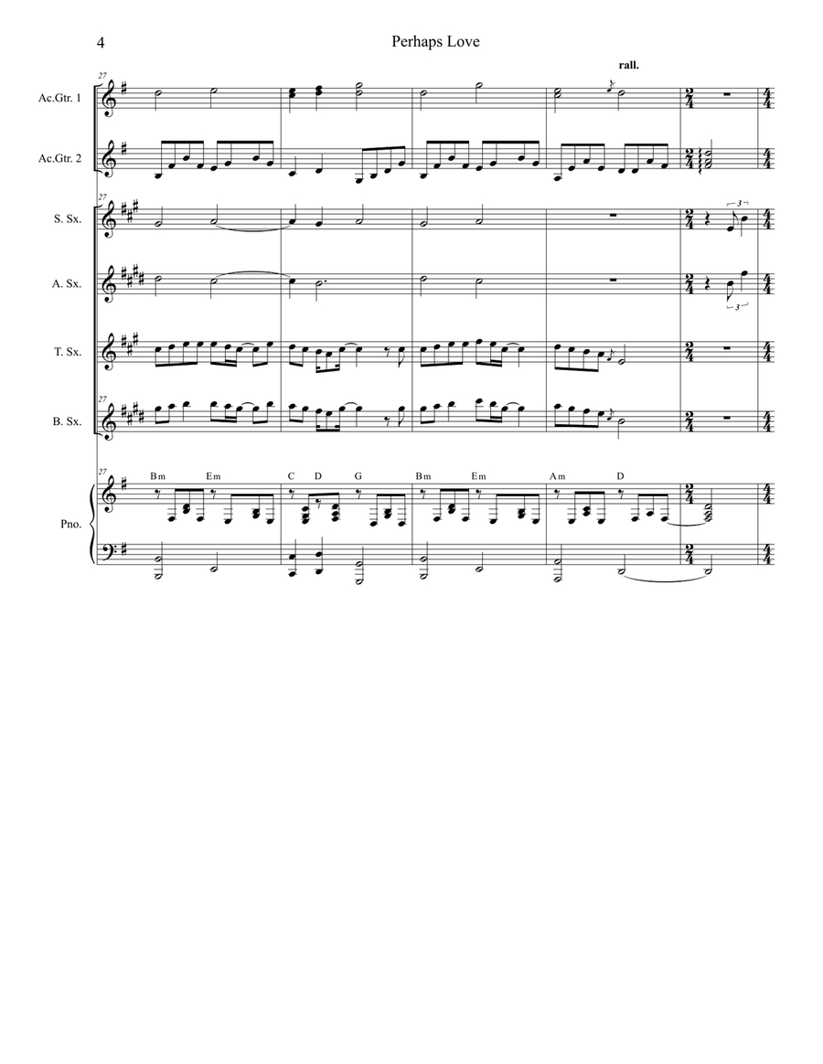 Perhaps Love Saxophone Quartet scores gallery preview page 4