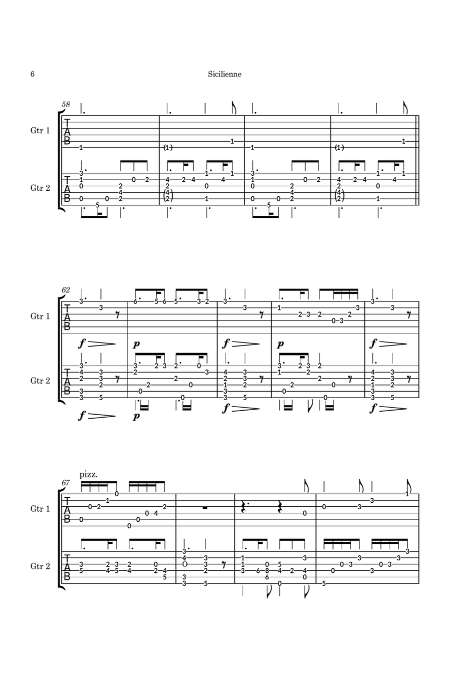 Sicilienne Op. 78 for guitar duo (TAB) Guitar Ensemble scores gallery preview page 6