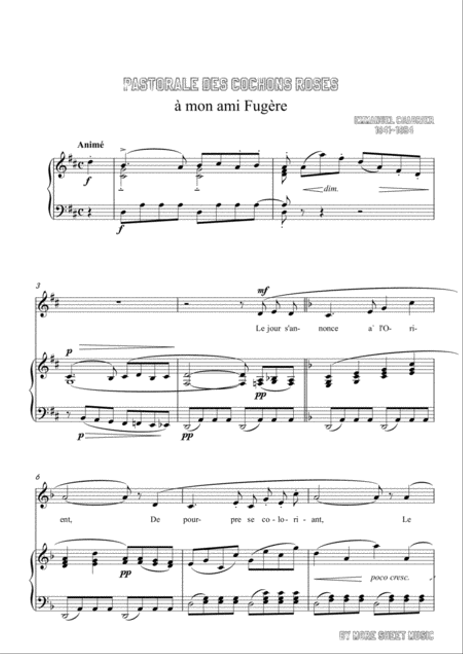 Chabrier-Pastorale des cochons roses in D Major,for voice and piano Voice Solo scores gallery preview page 3