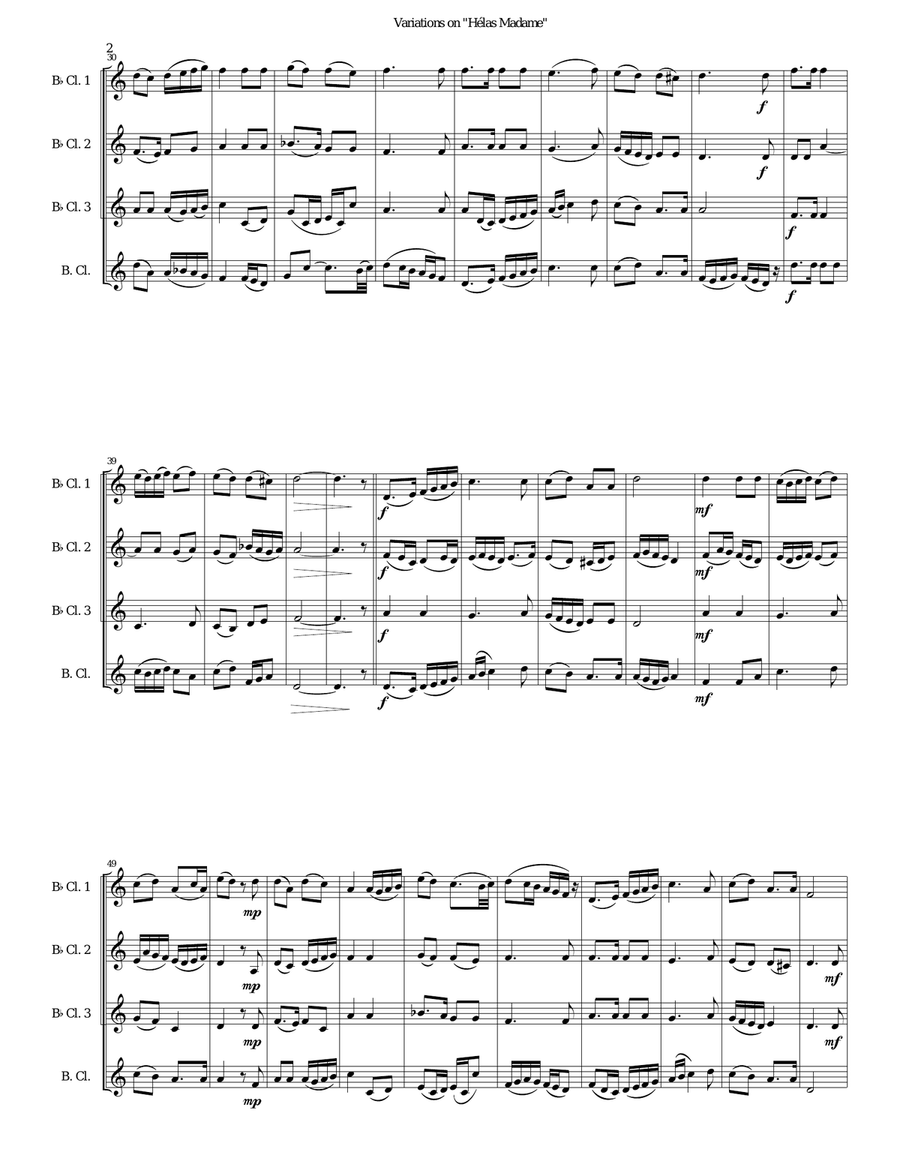 Variations for clarinet quartet on 