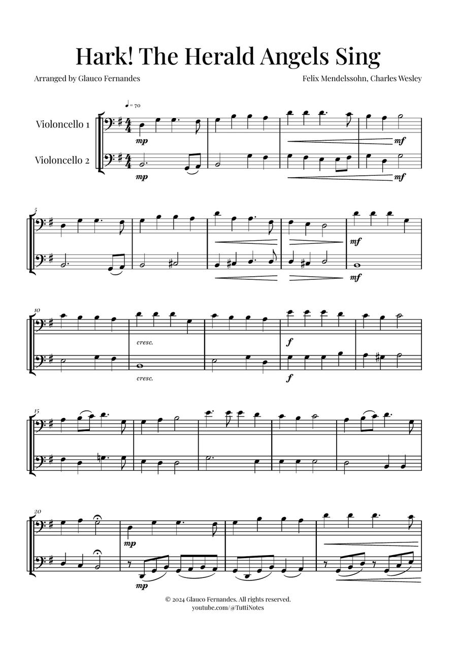 Hark! The Herald Angels Sing - Christmas Carol Duet String Duet scores gallery preview page 1