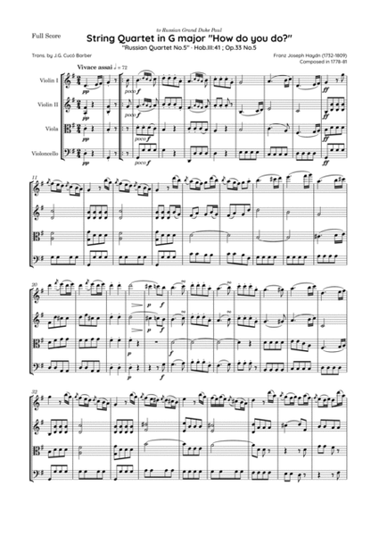 Haydn - String Quartet in G major, Hob.III:41 ; Op.33 No.5 · "Russian Quartet No.5 - How do you do?"