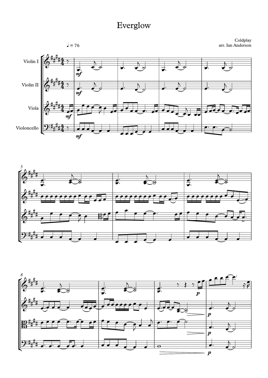 Everglow String Quartet scores gallery preview page 1