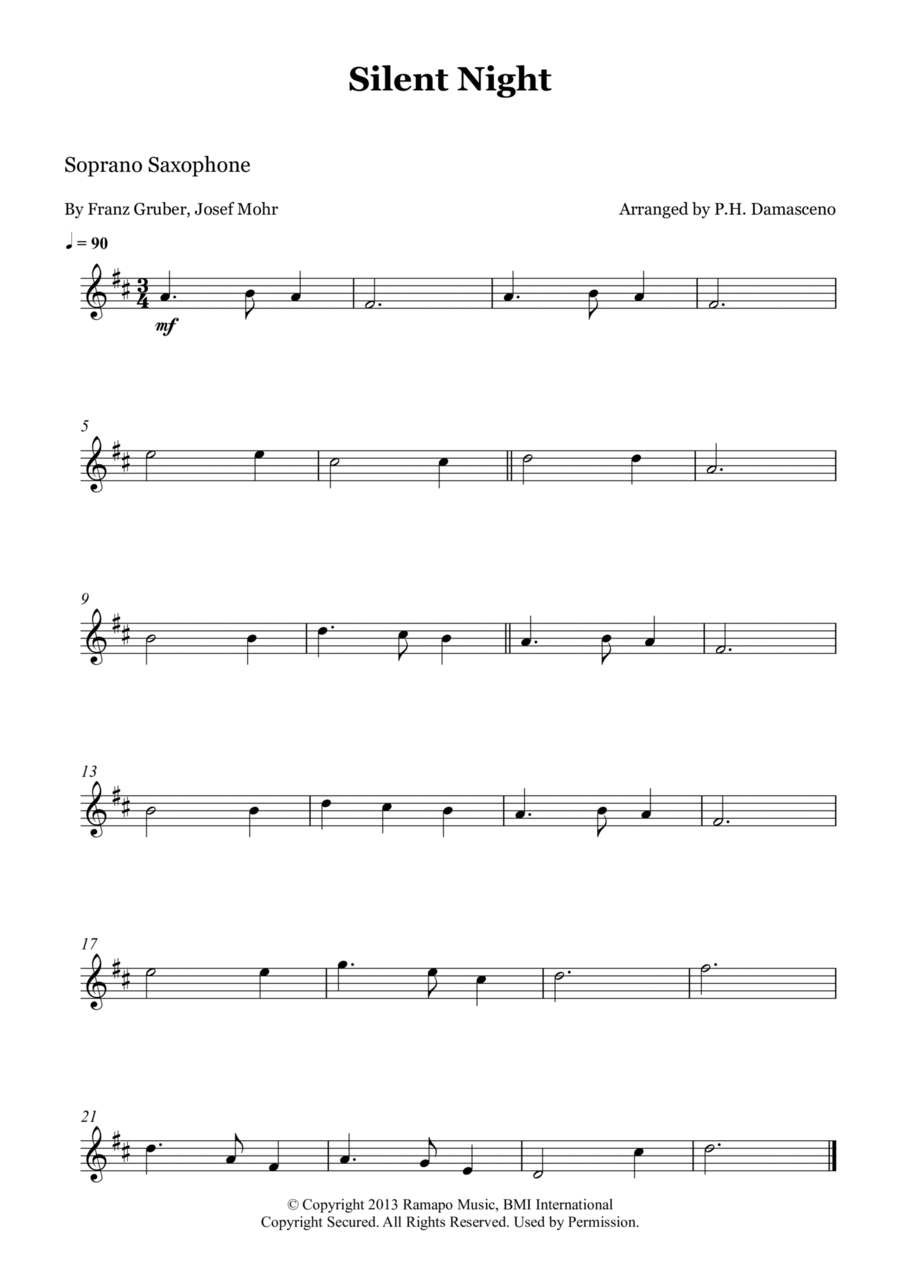 Silent Night Soprano Saxophone scores gallery preview page 1
