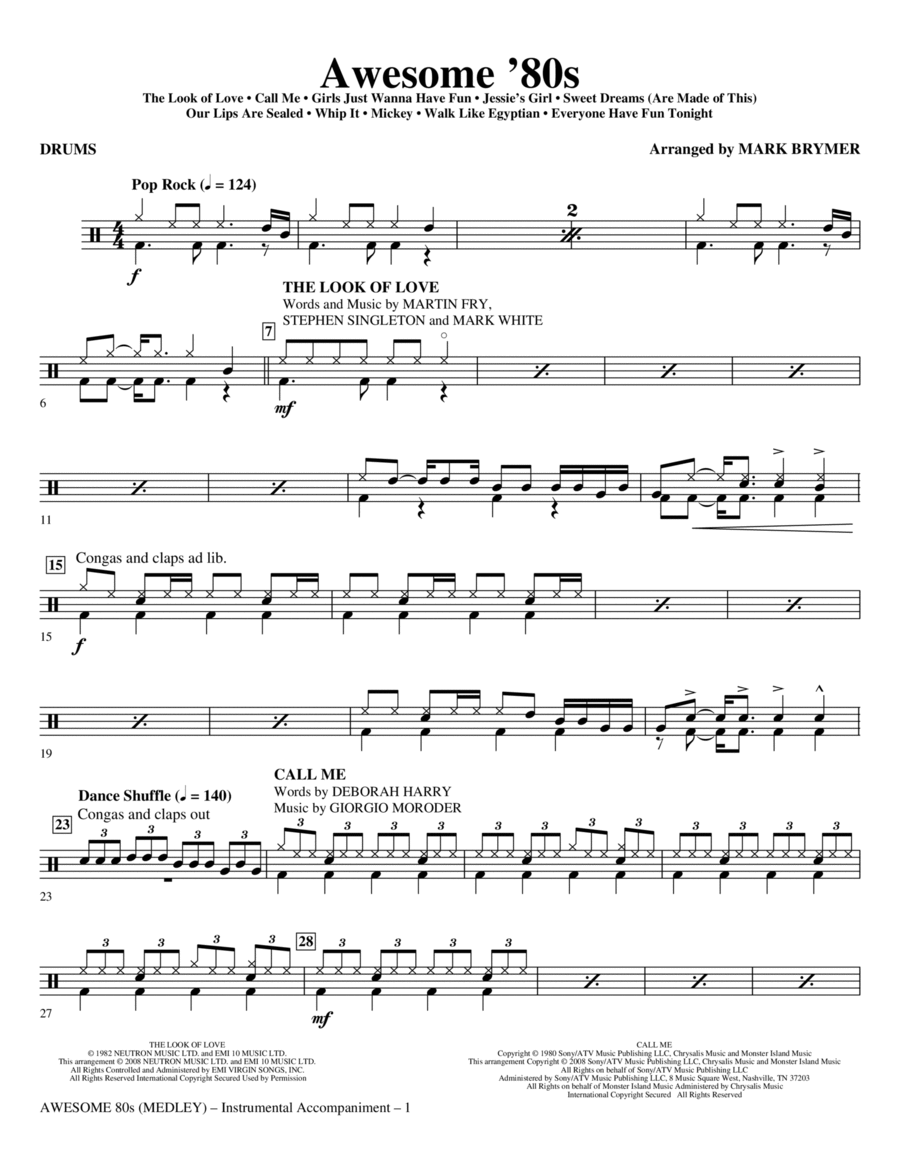 Awesome '80s (Medley) - Drums Choir scores gallery preview page 1