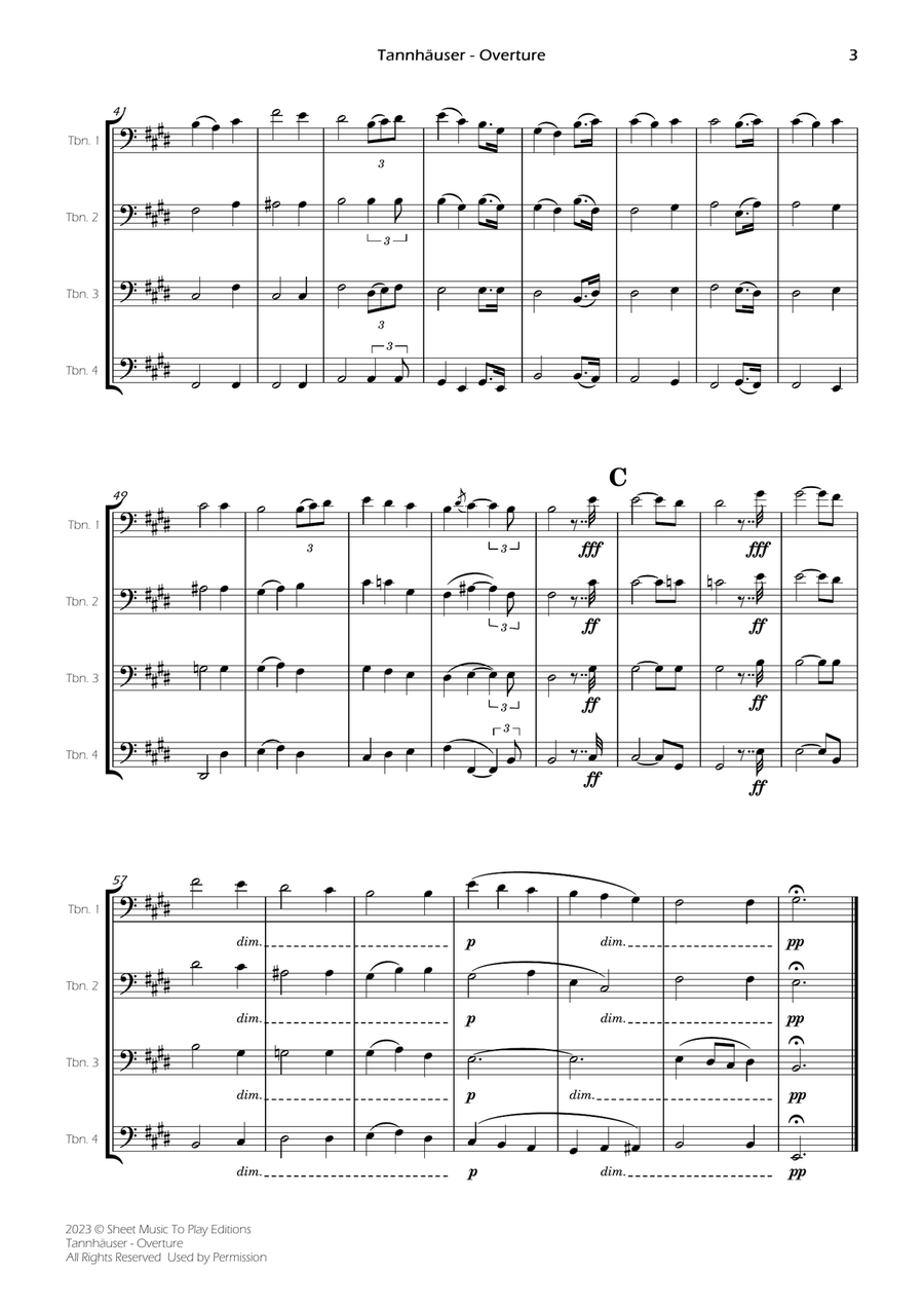 Tannhäuser (Overture) - Trombone Quartet (Full Score and Parts) Brass Quartet scores gallery preview page 5