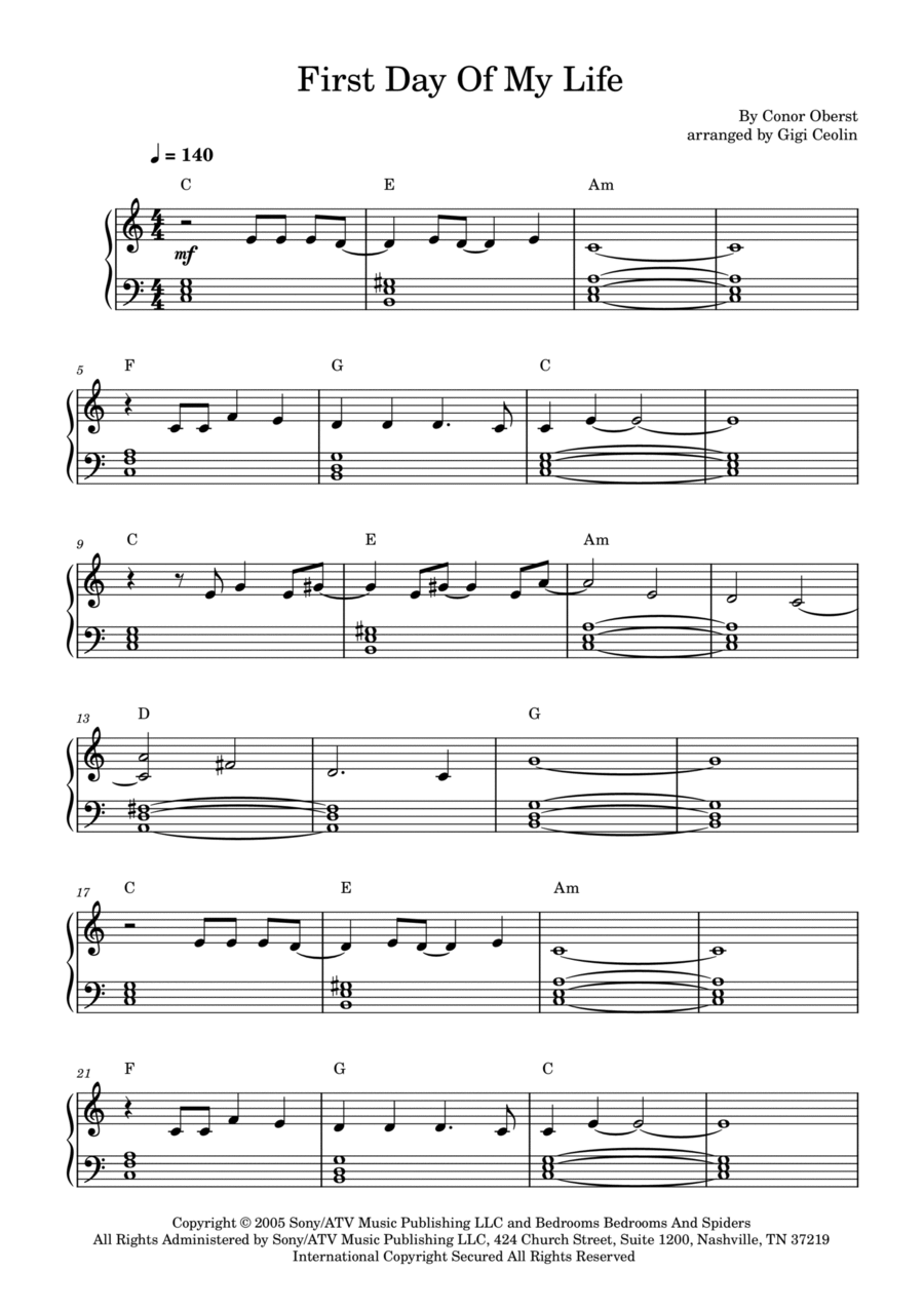 First Day Of My Life Piano Solo scores gallery preview page 1
