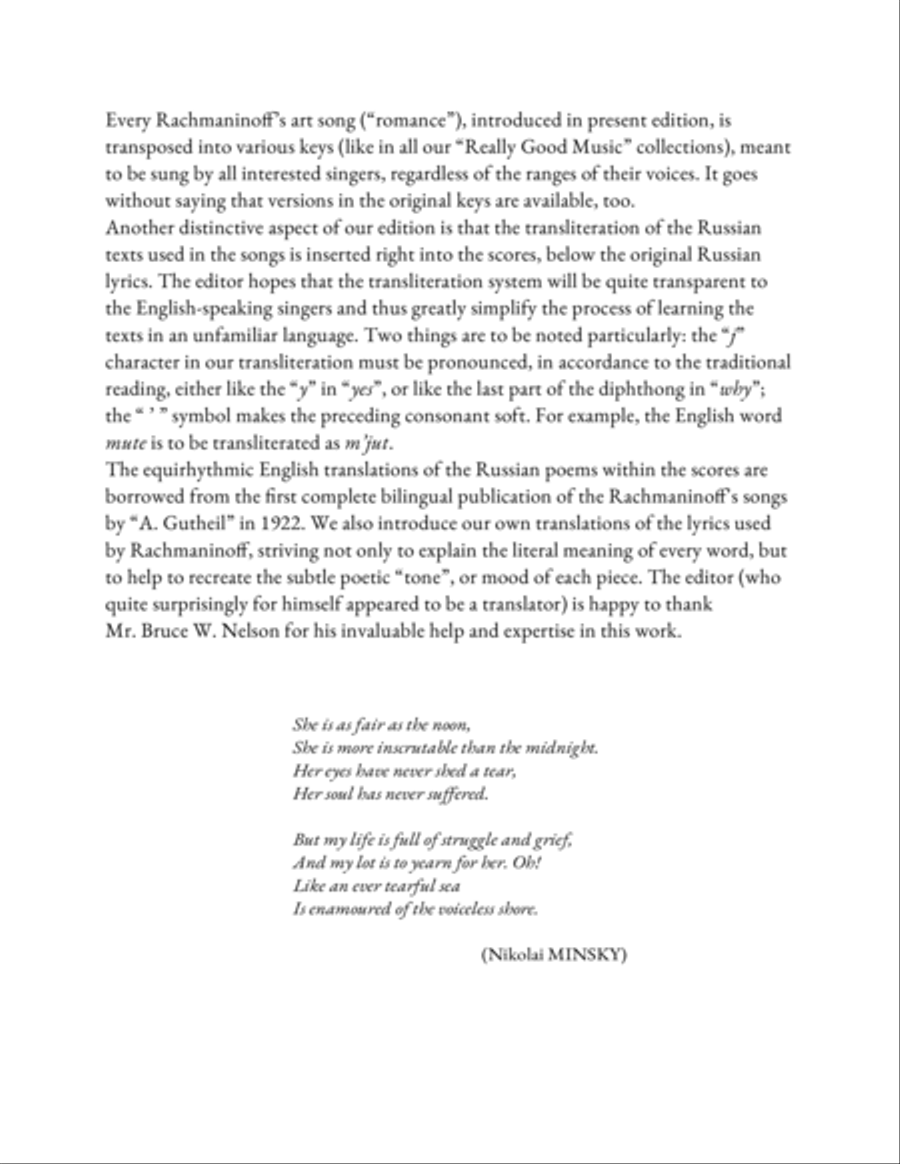 RACHMANINOFF Sergei: She is fair as a noon, an art song with transcription and translation (F major) High Voice scores gallery preview page 2