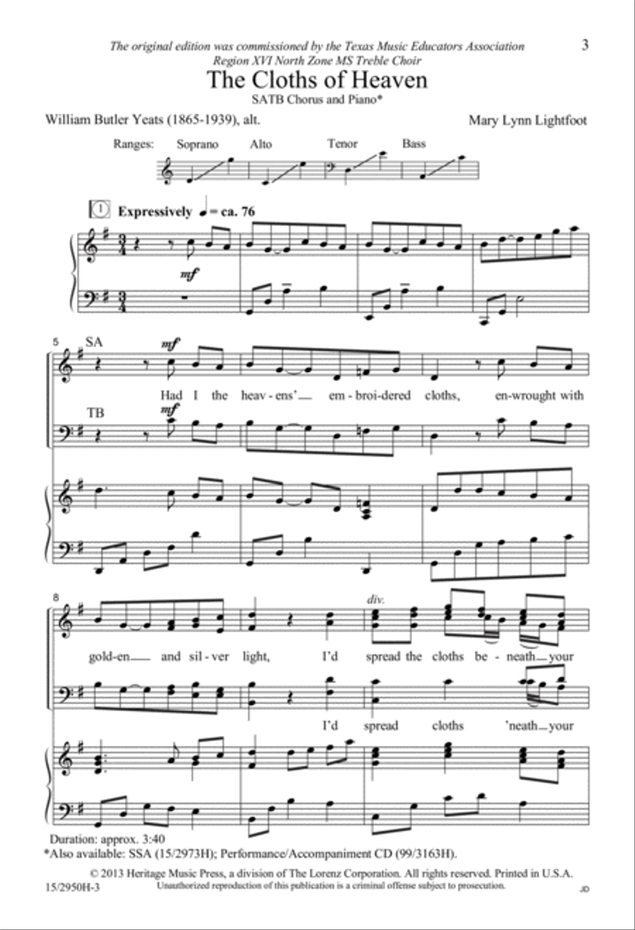 The Cloths of Heaven 4-Part scores gallery preview page 3