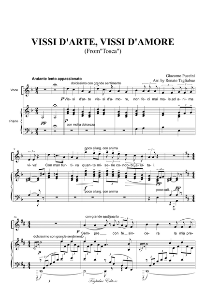 VISSI D'ARTE, VISSI D'AMORE From Tosca - For Soprano e Piano image number null