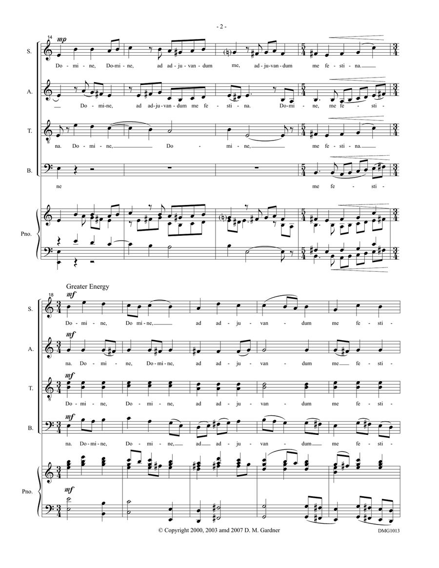 Domine ad adjuvandum me festina (SATB divisi and Piano or Organ) image number null