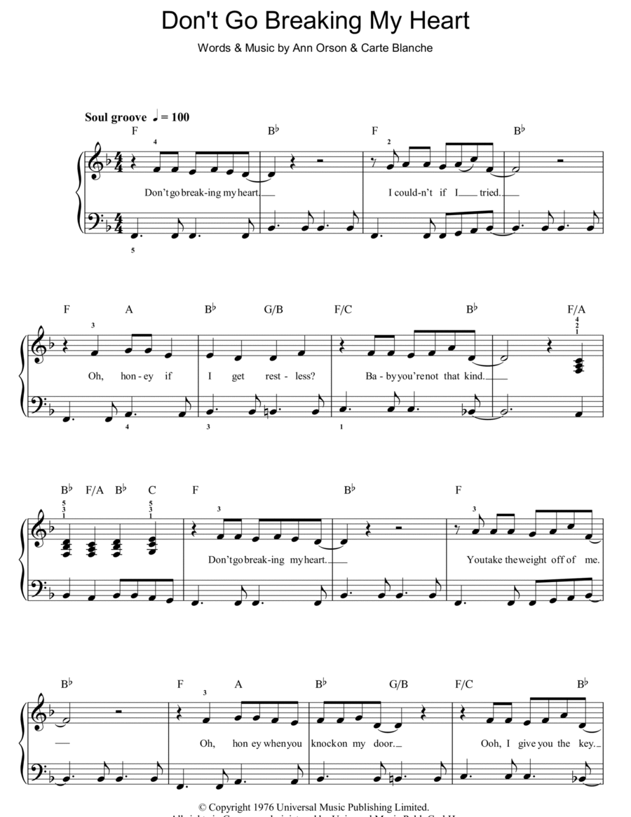 Don't Go Breaking My Heart Easy Piano scores gallery preview page 1