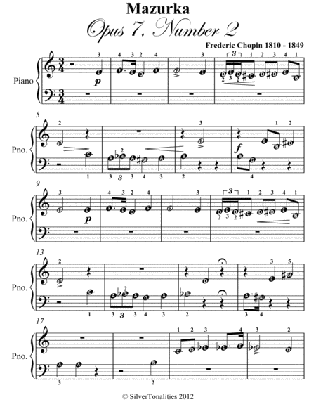 Mazurka Opus 7 Number 2 Beginner Piano Sheet Music