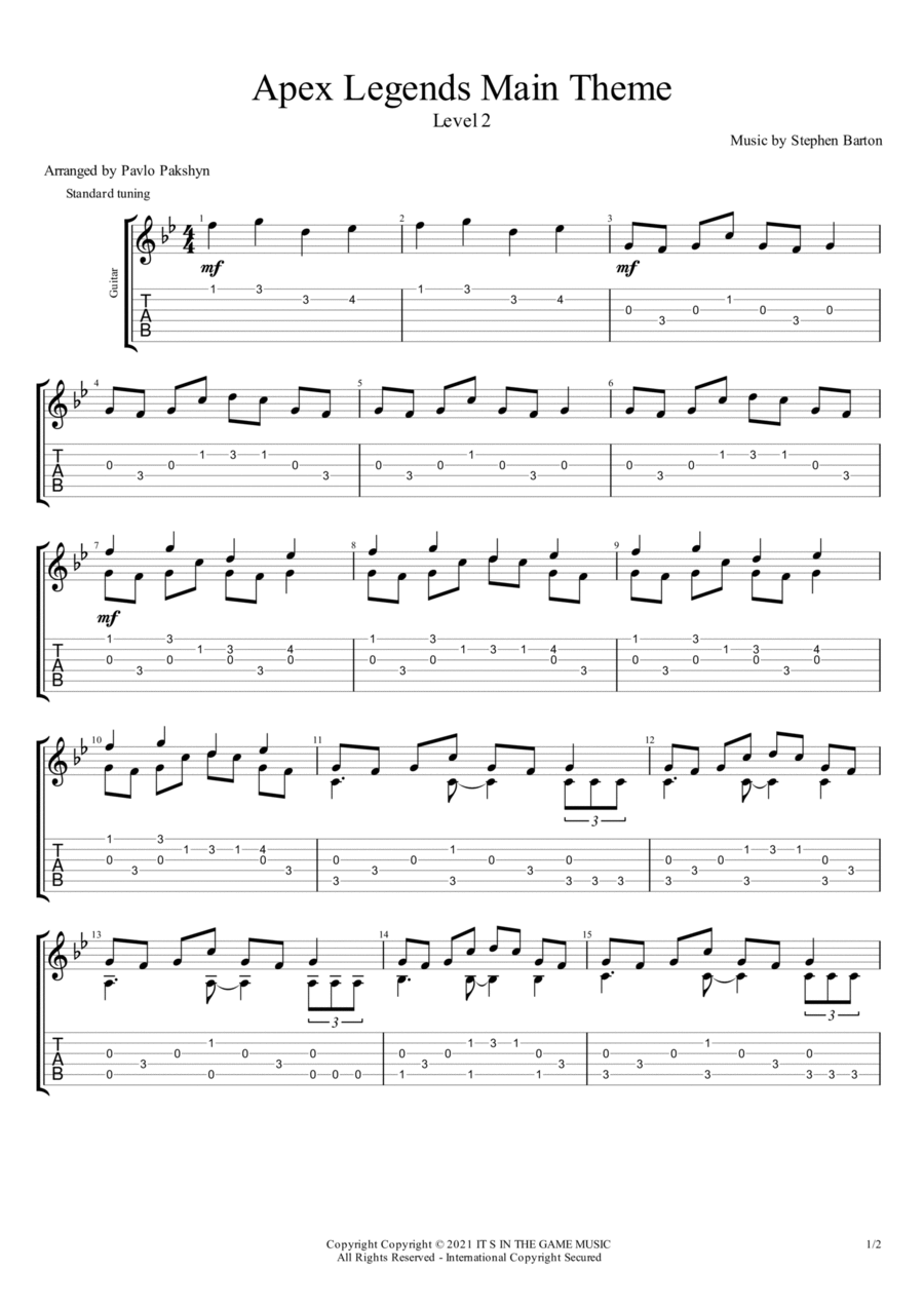 Apex Legends Main Theme Guitar Tablature scores gallery preview page 1
