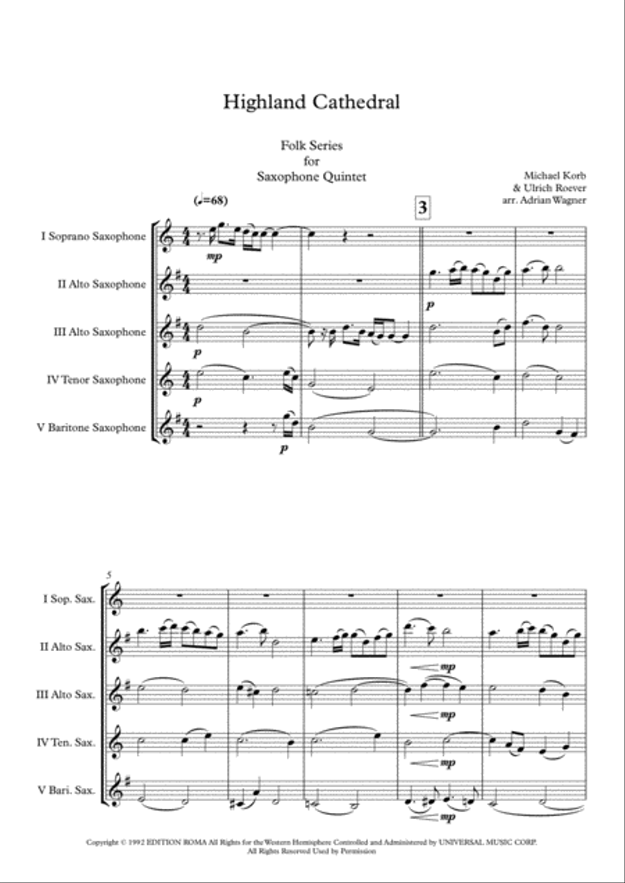 Highland Cathedral Saxophone Quintet scores gallery preview page 3