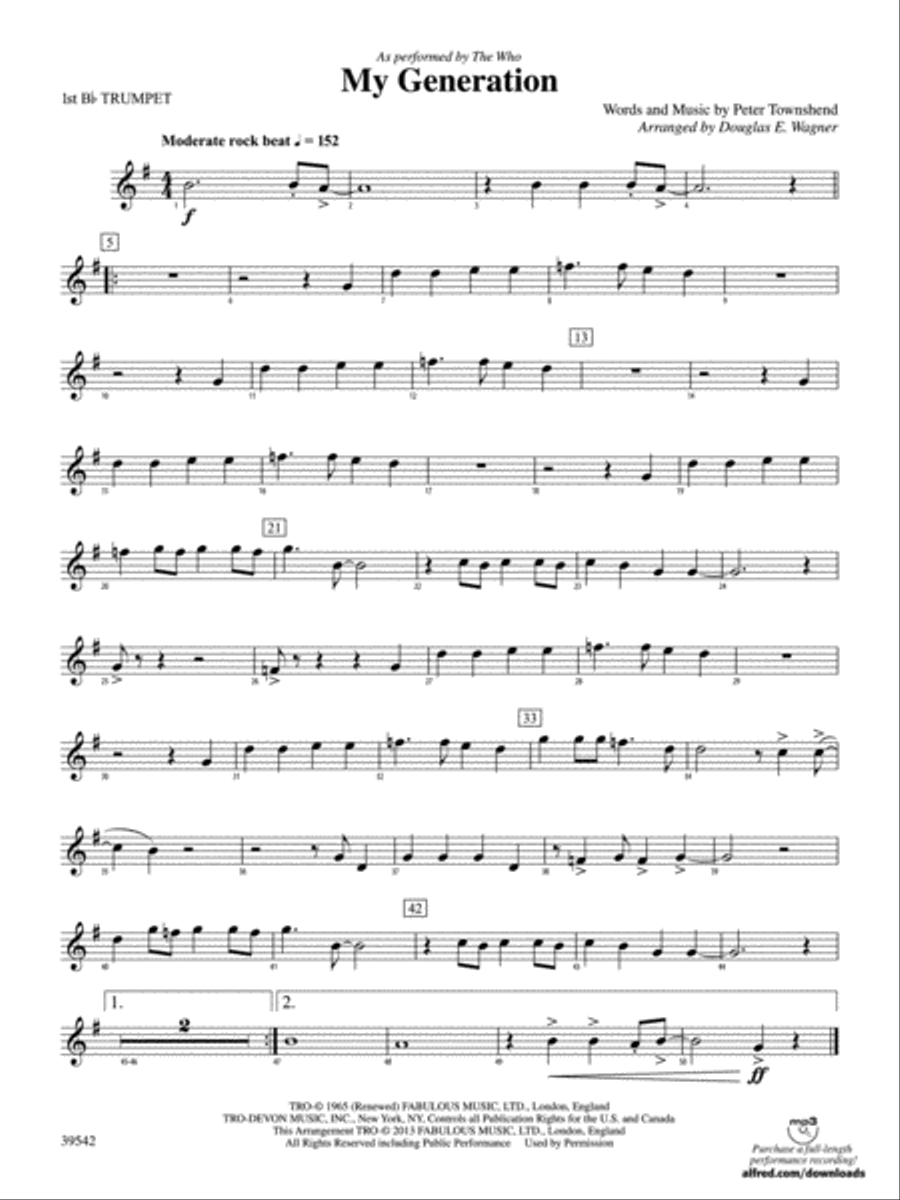 My Generation: 1st B-flat Trumpet Concert Band scores gallery preview page 1
