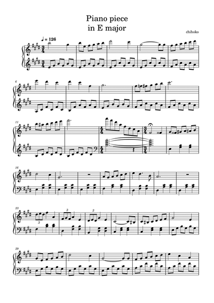 Piano piece in E major image number null